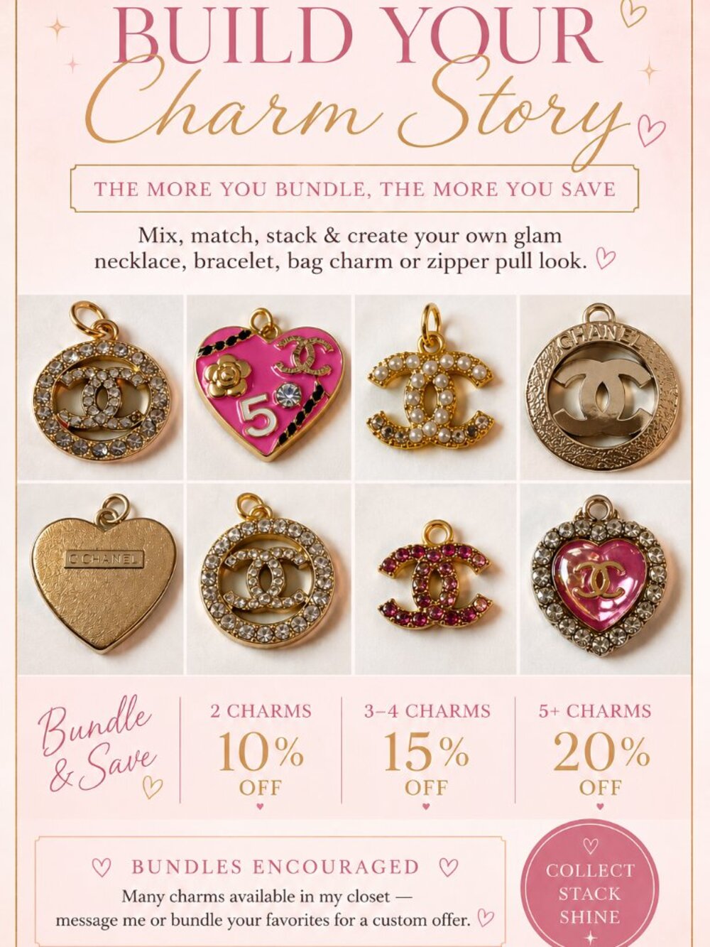 Build Your Own Charm Bundle ✨ Pink & Gold Glam Charm Collection  Description: